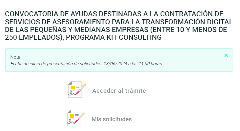 acceder al tramite de subvención del kit consulting